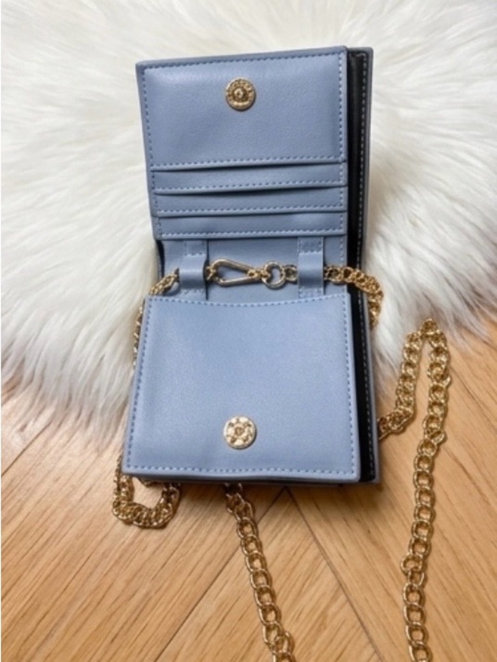 Mini Crossbody with Gold Chain in powder blue wallet card holder - Picture 7 of 7